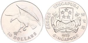 Singapore, Republic, 10 Dollars Silver 1973, Hawk descending, KM 9.2, UNC