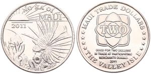 Hawaii, Trade Coinage, 2 Maui Trade Dollars 2011, Coral Fish & Rising Sun, KM X T22, UNC