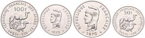 French Afars & Issas, Colony, 50 & 100 Francs Copper-Nickel 1970, Hooded head left, KM 18/19, UNC