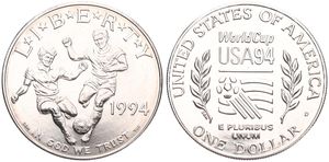 United States of America, Republic, 1 Dollar Silver 1994D, World Championship Soccer, KM 247, UNC