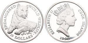Cook Islands, New Zealand Dependency, 10 Dollars Silver 1990, Endangered World Wildlife - Tiger, KM 73, PROOF