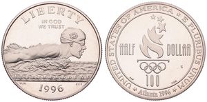 United States of America, Republic, 1/2 Dollar Copper-Nickel 1996S, Olympics Atlanta - Swimming, KM 267, PROOF