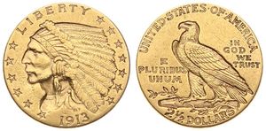 United States of America, Republic, 2-1/2 Dollars Gold 1913, Indian Head, KM 128, XF (*)
