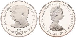 Bahamas, Commonwealth, Elizabeth II, 10 Dollars Silver 1981, Wedding of Prince Charles and Lady Diana, KM 85, PROOF
