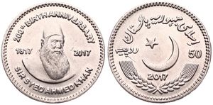 Pakistan, Islamic Republic, 50 Rupees Copper-Nickel 2017, 200th Anniversary of the birth of Sir Syed Ahmed Khan, KM New, UNC