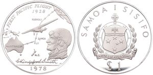 Samoa, Constitutional Monarchy, 1 Tala Silver 1978, 50th Anniversary of the First Transpacific Flight, KM 28a, PROOF 