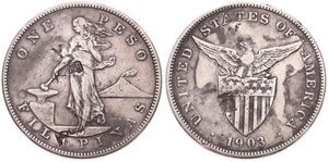 Philippines, United States Administration, 1 Peso Silver 1903S, Eagle above stars and striped shield, KM 168 With Chinese Countermarks, VF