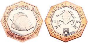 Cabinda, Government in Excile, 7-1/2 Escudos Convertivel Bi-Metallic 2008, Food for all - Fish, KM X23, UNC
