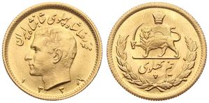Iran, Kingdom, Muhammad Reza Pahlavi Shah, 1/2 Pahlavi Gold SH1338 (1959), Head left / Radiant lion holding sword within crowned wreath, KM 1161, UNC (*)