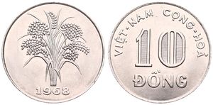 Vietnam, Republic, 10 Dong Nickel Clad Steel 1968, Rice stalks, KM 8a, UNC