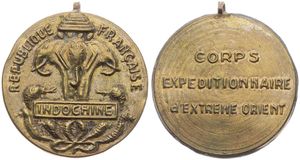 French Indo-China, Colony, Medal in Brass ND, Corps Expeditionnaire d'extreme Orient / Elephants and Snakes, XF