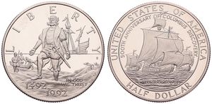 United States of America, Republic, 1/2 Dollar Copper-Nickel 1992S, 500th Anniversary of the Columbus Voyage, KM 237, PROOF