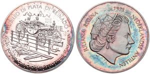 Netherlands Antilles, Dutch Administration, Juliana, 25 Gulden Silver 1973, 25th Anniversary of Reign, KM 14, PROOF