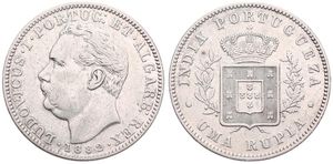 India-Portuguese, Colony, Luiz I, 1 Rupia Silver 1882, Head left, KM 312, A.XF