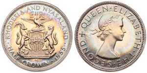 Rhodesia & Nyasaland, Federation, Elizabeth II, 1/2 Crown Silver 1955, National arms with supporters, KM 7a, SCARCE, PROOF