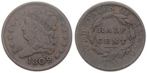 United States of America, Republic, 1/2 Cent Copper 1809, Classic head half cent, KM 41, Fine
