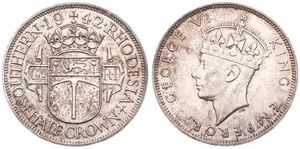 Southern Rhodesia, British Colony, George VI, 1/2 Crown Silver 1942, Crowned head left, KM 15, XF