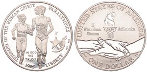 United States of America, Republic, 1 Dollar Silver 1995P, Atlanta Paralympics - Blind Runner, KM 259, PROOF