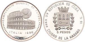 Cuba, Second Republic, 5 Pesos Silver 1989, World Championship Soccer - Colosseum, KM 226, PROOF