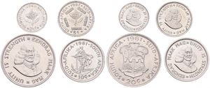 South Africa, Republic, 2-1/2, 5, 10 & 20 Cents Silver 1961, Bust of Jan van Riebeeck, KM 58/61, UNC