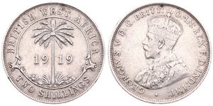 British West Africa, Colony, George V, 2 Shillings Silver 1919, Crowned bust left, KM 13, VF