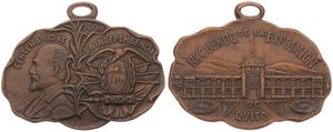 Ecuador, Republic, Medal in Bronze 1909, Centenary of Independence & 1st National Exposition in Quito / Bust of General Eloy Alfaro Delgado left, XF