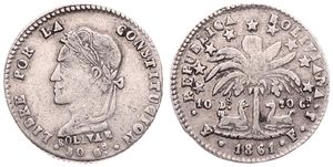 Bolivia, Republic, 1/2 Sol Silver 1861 PTS FJ, Laureate bust of Bolivar left, KM 133.2, VF