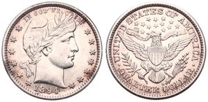 United States of America, Republic, 1/4 Dollar Silver 1894S, Barber quarter, KM 114, A.UNC !