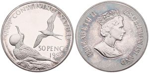 Ascension Island, British Dependency, Elizabeth II, 50 Pence Silver 1998, WWF Conserving Nature - Frigate birds, KM 9a, PROOF