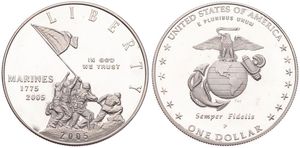 United States of America, Republic, 1 Dollar Silver 2005P, 230th Anniversary of the U.S. Marine Corps, KM 376, PROOF