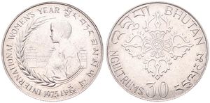 Bhutan, Kingdom, Jigme Singye Wangchuk, 30 Ngultrums Silver 1975, F.A.O. - International Women's Year, KM 44, UNC