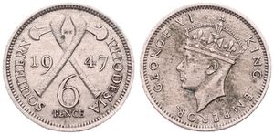 Southern Rhodesia, British Colony, George VI, 6 Pence Copper-Nickel 1947, Crowned head left, KM 17b, XF