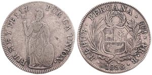 Peru, Republic, 4 Reales Silver 1836 CUZco B, Standing Liberty with shield, KM 151.1, Fine