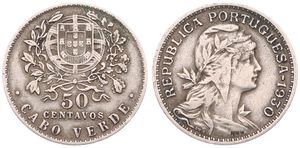 Cape Verde, Portuguese Colony, 50 Centavos Nickel-Bronze 1930, Liberty head right, KM 4, VF