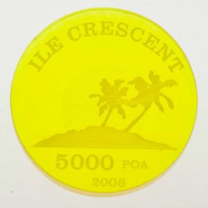 Ile Crescent, French Overseas Territory, 5000 Poa Yellow Acrylic 2006, Two palm trees on island, KM X3, SCARCE, UNC