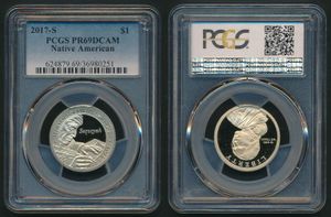 United States of America, Republic, 1 Dollar Aluminum-Bronze 2017S, Native American Dollar - Sequoyah, KM 640, PCGS Graded PR-69DCAM