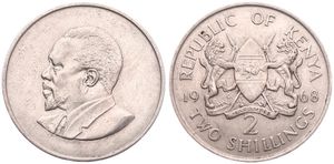 Kenya, Republic, 2 Shillings Copper-Nickel 1968, Bust of President Jomo Kenyatta left, KM 6, KEY DATE, XF