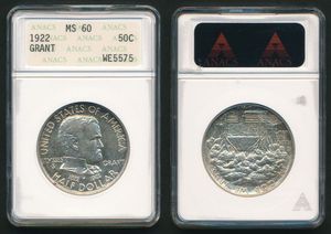 United States of America, Republic, 1/2 Dollar Silver 1922, Grant Memorial, KM 151.1, ANACS Graded MS-60 