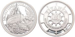 United States of America, Republic, Medal in Silver ND by SRH, Nighttime Collision from the Titanic, Titanic approaching iceberg / Ship's steering wheel, PROOF