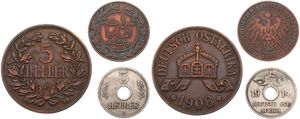 German East Africa, Colony, Wilhelm II, Good lot with 3 different older bronze & nickel coins in various conditions including scarcer items... 