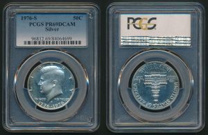 United States of America, Republic, 1/2 Dollar Silver 1976S, John F. Kennedy - Bicentennial design, KM 205a, PCGS Graded PR-69DCAM