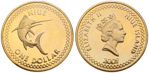 Niue, New Zealand Dependency, 1 Dollar Aluminum-Brass 2009, Swordfish, KM 197, B.UNC