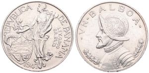 Panama, Republic, 1 Balboa Silver 1947, Vasco Nunez de Balboa, KM 13, XF