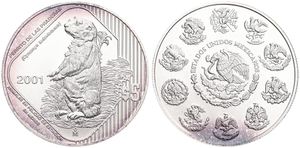 Mexico, Estados Unidos, 5 Pesos Silver 2001, Endangered Wildlife - Prairie Dog, KM 659, UNC