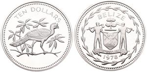 Belize, Commonwealth, 10 Dollars Silver 1978, Great Curassow on branch, KM 45a, PROOF