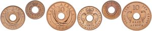 East Africa, British Colony, Elizabeth II, 1, 5 & 10 Cents Bronze 1957-1964, Various designs, KM 35, 37 & 40, UNC