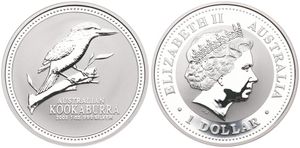 Australia, British Colony, Elizabeth II, 1 Dollar Silver 2003, Kookaburra on branch right, KM 1761, PROOF