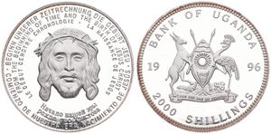 Uganda, Republic, 2000 Shillings Silver 1996, Christian Dating System - Head of Jesus facing, KM 94, PROOF