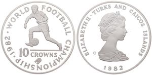 Turks & Caicos Islands, British Colony, Elizabeth II, 10 Crowns Silver 1982, World Championship Soccer - Soccer Player, KM 56, PROOF