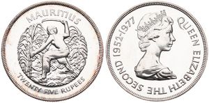 Mauritius, Commonwealth, Elizabeth II, 25 Rupees Silver ND (1977), Queen's Silver Jubilee, KM 43, B.UNC